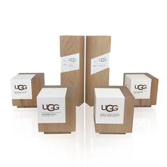 Personalized maple wood and white paint engraved award collection suite for Ugg.