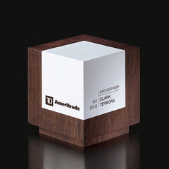 Unique modern walnut wood and paint team recognition award personalized for TD Ameritrade