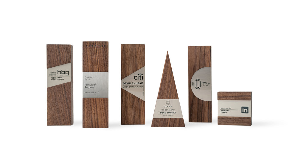Inspire your team and clients with architect-designed and artisan-crafted corporate trophies. Proudly made in the USA and customized for your special occasion. 
