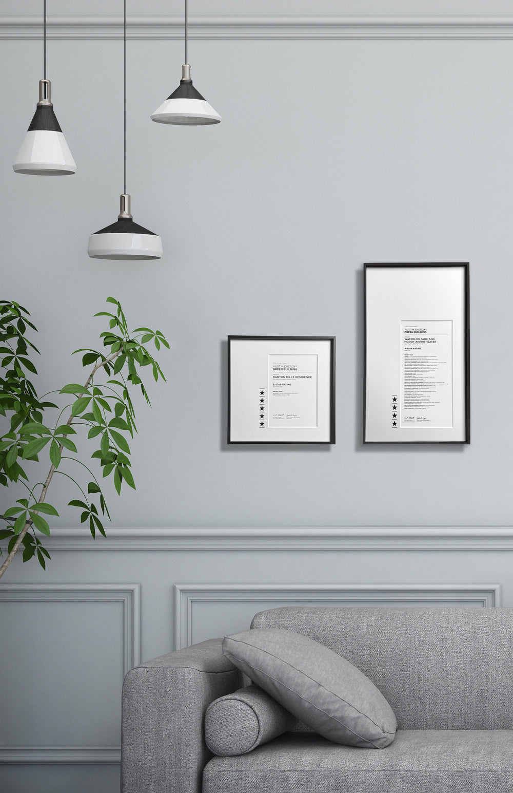 Certificate of Appreciation in a sleek black frame displayed on a wall, highlighting its elegant presentation in an interior setting.