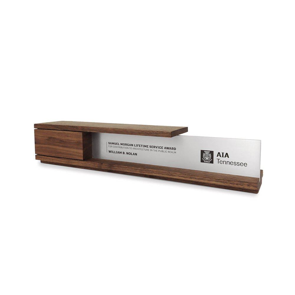 Sophisticated wood and metal recognition award that is engraved and personalized as a Lifetime Service Award for AIA. 