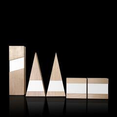 Designer Maple and White Aluminum Figura Award Suite Collection by Trophyology