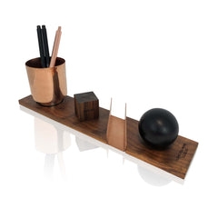 Modern Walnut and Copper Desk Accessory Gift Set for Bridesmaids and Groomsmen