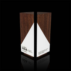 Geometric Wooden Walnut and White Paint Custom Engraved Trophy for IIDA